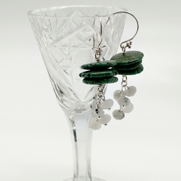 Sterling Silver Turquoise Moonstone Dangle Earrings - Picture 6 of 8